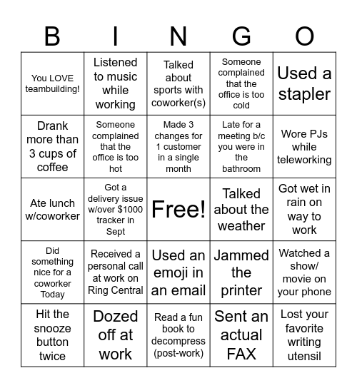 Workplace Bingo Card