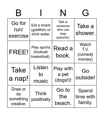 Coping Skills Bingo Card
