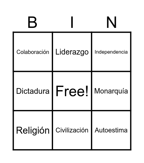 BINGO vocabulario Bingo Card