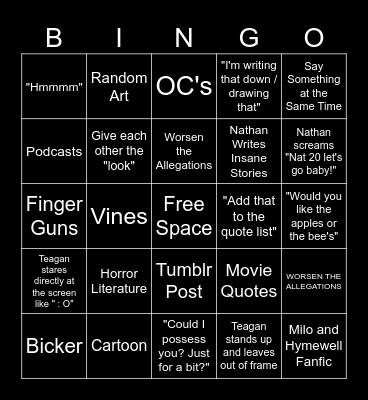 Nathan & Teagan DnD Night Bingo Card