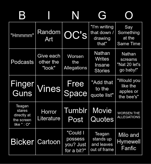 Nathan & Teagan DnD Night Bingo Card
