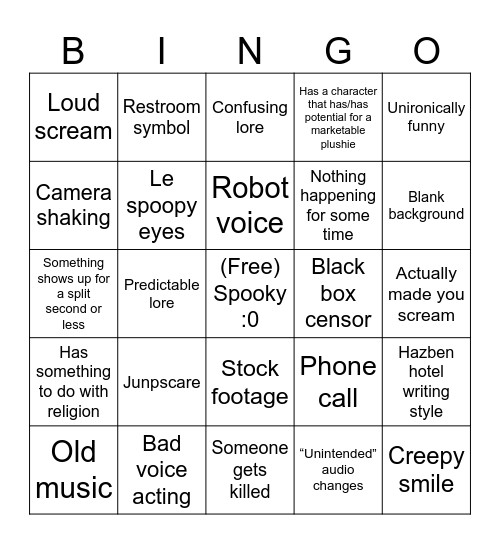 Doxy’s Analog horror bingo Card