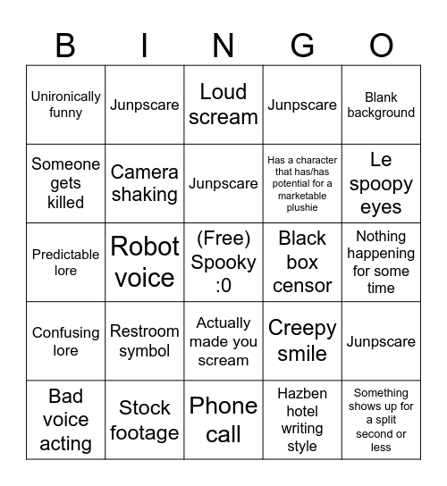 Doxy’s Analog horror bingo Card