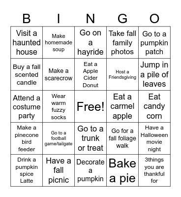 Fall Experience BINGO Card