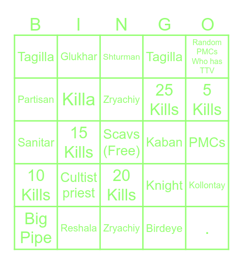 Tarkov Bingo Card