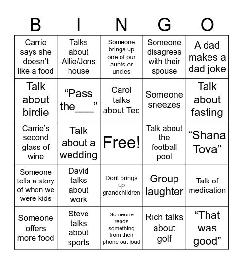 Rosh Hashana Bingo Card