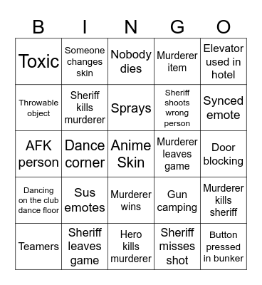 Murder Mystery Bingo Card