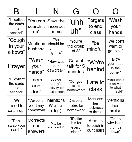 -- Bingo Card