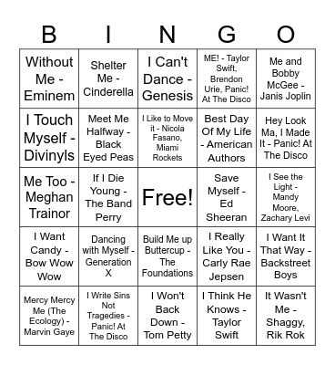 Me, Myself & I Bingo Card