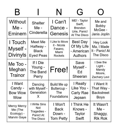 Me, Myself & I Bingo Card