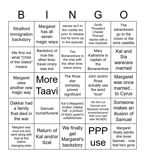 Pulp 5 Bingo Card