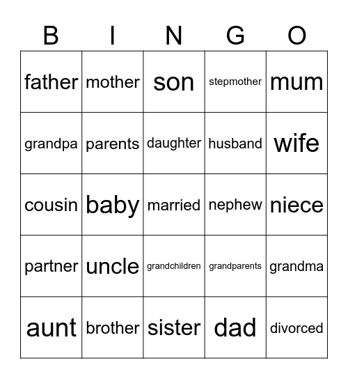 Family members Bingo Card