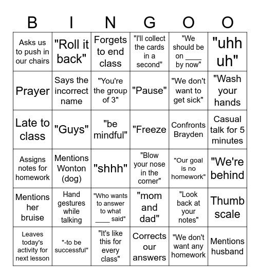 -- Bingo Card