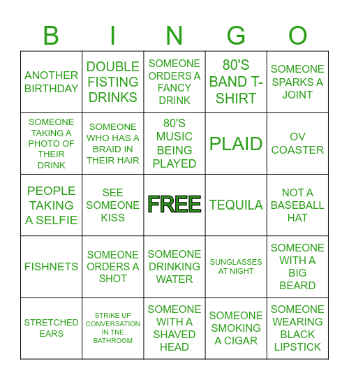 Celine's Birthday Crawl Bingo Card