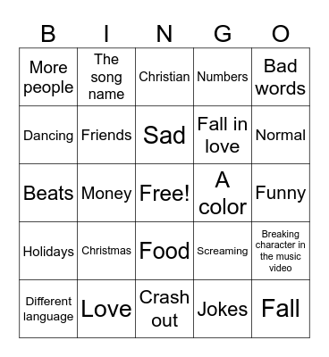 Music Bingo Card