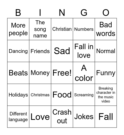 Music Bingo Card