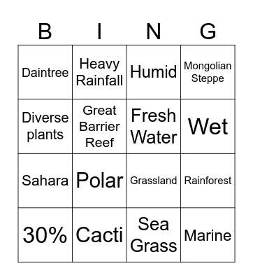 Biomes Bingo Card