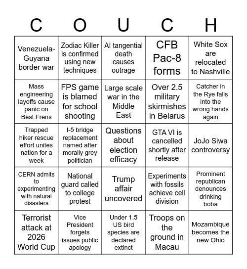 24-28 Presidency Bingo Card