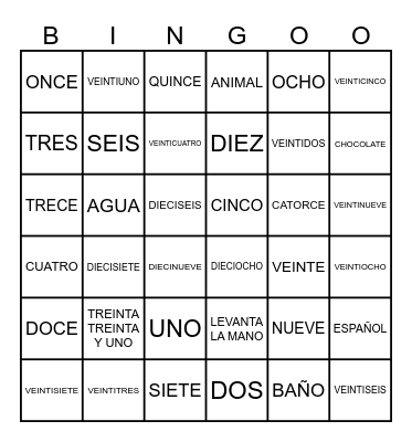 NUMERO Bingo Card