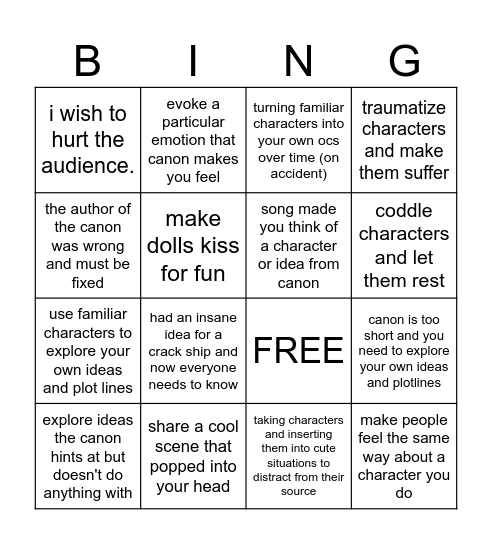 Writer's Bingo Card