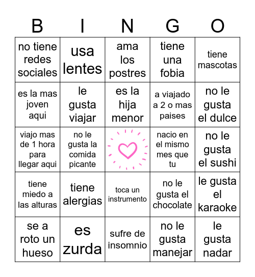 ❤️  Noche de Chicas  ❤️ Bingo Card