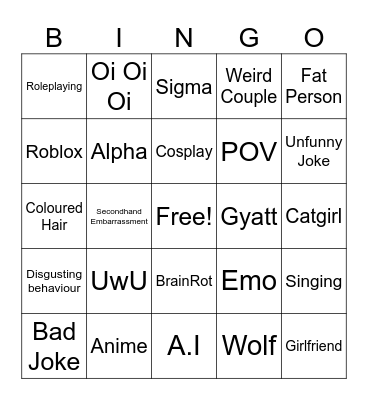 Cringe Bingo Card