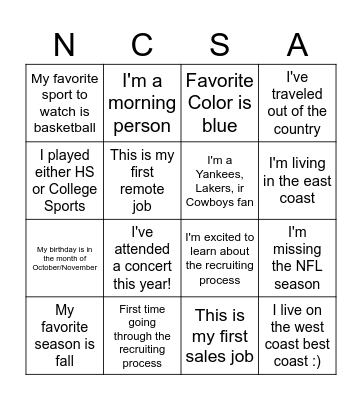 Untitled Bingo Card