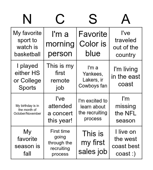 Untitled Bingo Card