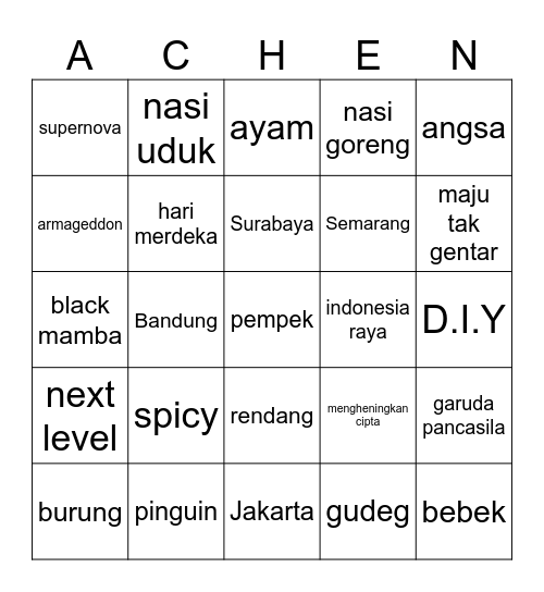 BINGONYA ARCHEN GANTENG Bingo Card