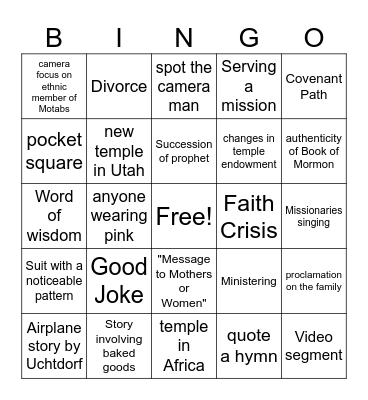 General Conference Bingo Card