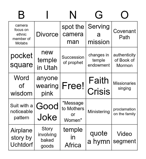 General Conference Bingo Card