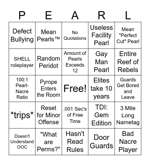 DD Reef Bingo Card