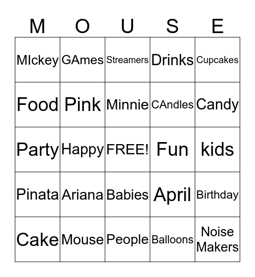 Ariana's 1st Birthday Bingo Card