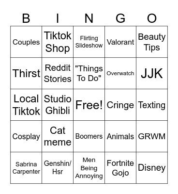 zmews tiktok bingo Card