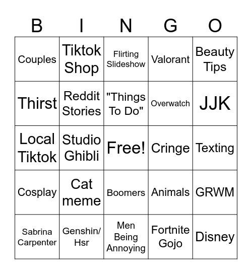 zmews tiktok bingo Card