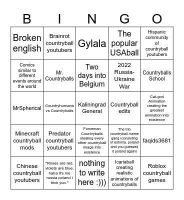 Countryball BINGO Card