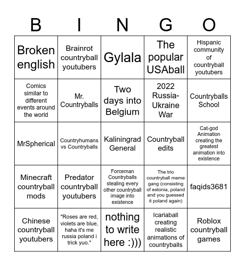 Countryball BINGO Card