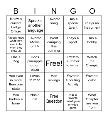 VIA BINGO Card