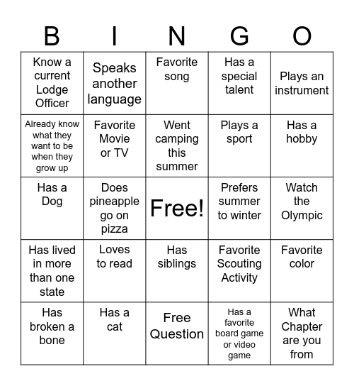 VIA BINGO Card