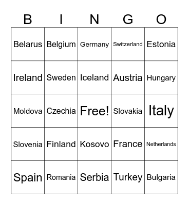 Europe Countries- River Bingo Card