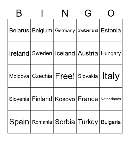 Europe Countries- River Bingo Card