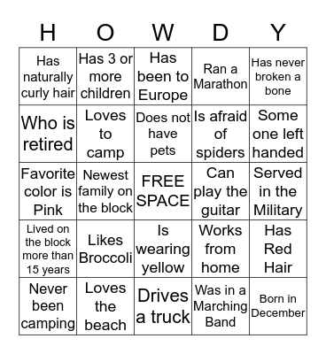 HOWDY Bingo Card