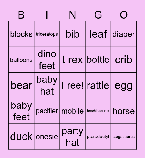 Baby shower dino bingo Card