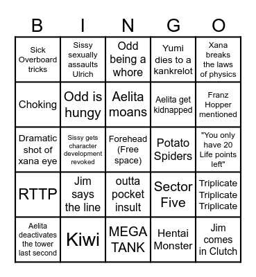 Code Lyoko Bingo Card