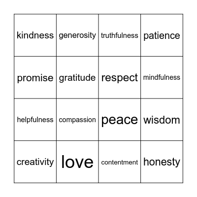 Virtues Bingo Card