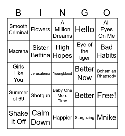 Music Bingo Card