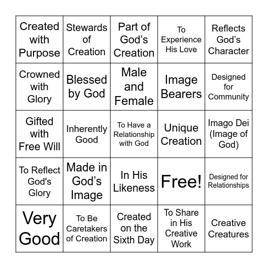 Made in the Image of God Bingo Card