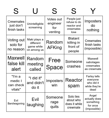 Fartsy Among Us Bingo Card