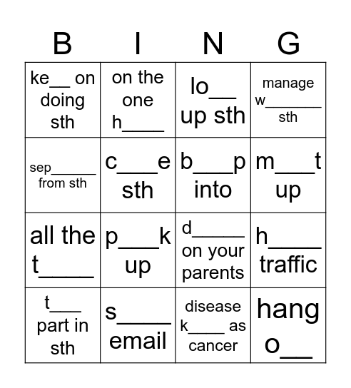 Fill in the gaps and play BINGO! Bingo Card