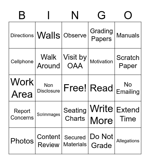 Everything Assessment Bingo Card